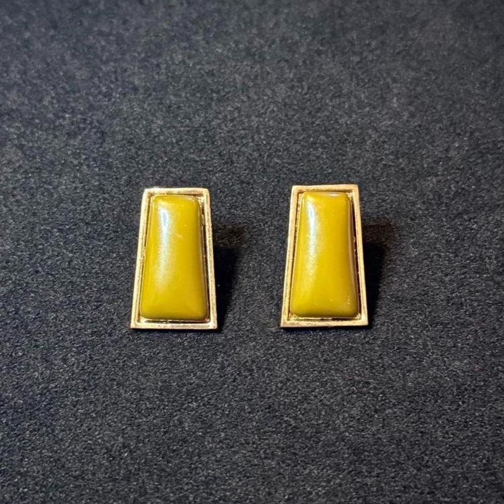 Olive Geometric Earrings w Gold Framing